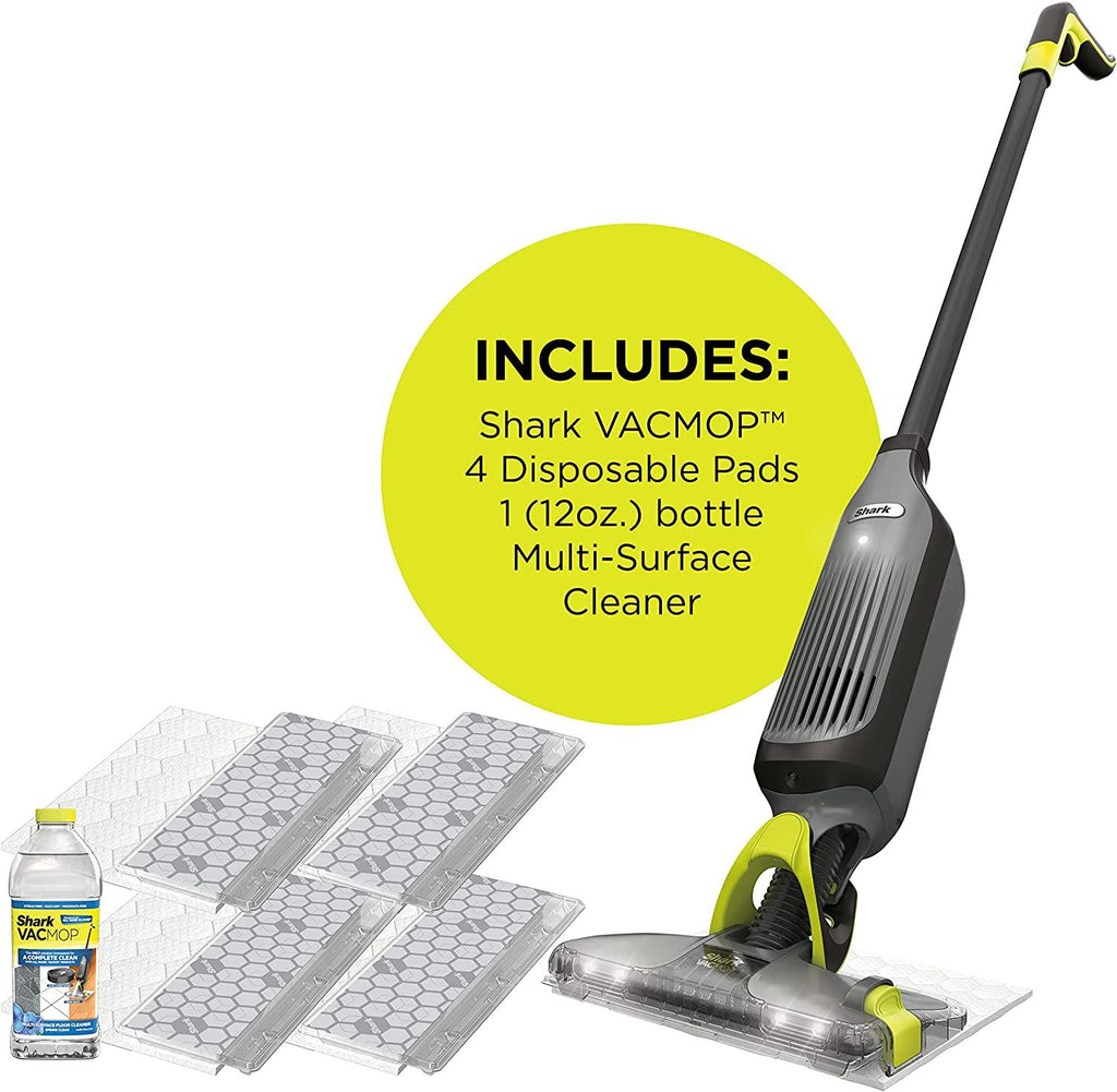 Shark VM252 VACMOP Pro Cordless Hard Floor Vacuum Mop with LED Headlights, 4 Disposable Pads &amp; 12 oz. Cleaning Solution, Charcoal Gray