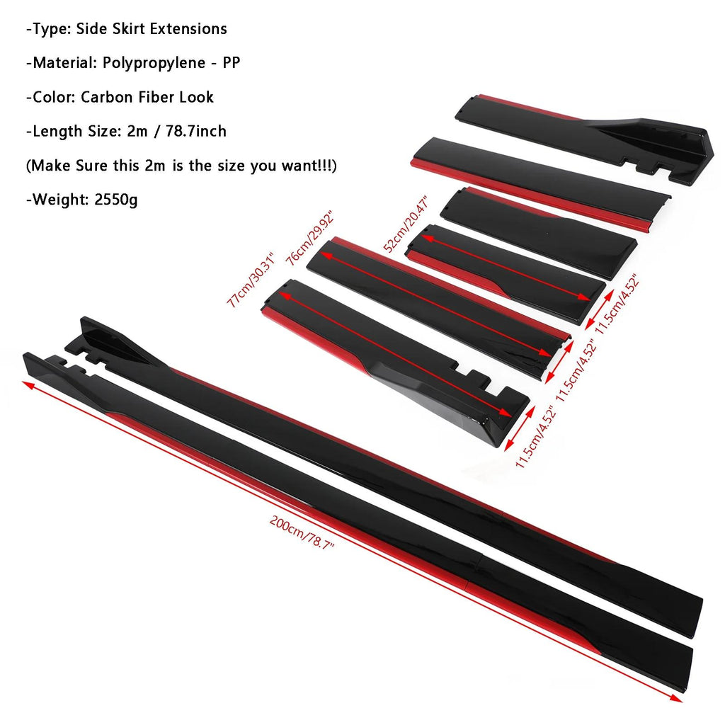 78.7" Universal Side Skirt Extensions Rocker Panel Splitters Lip Polypropylene Fit Benz CLA GLA A B Class W117 C117 W176 A45 CLS SLS Generic