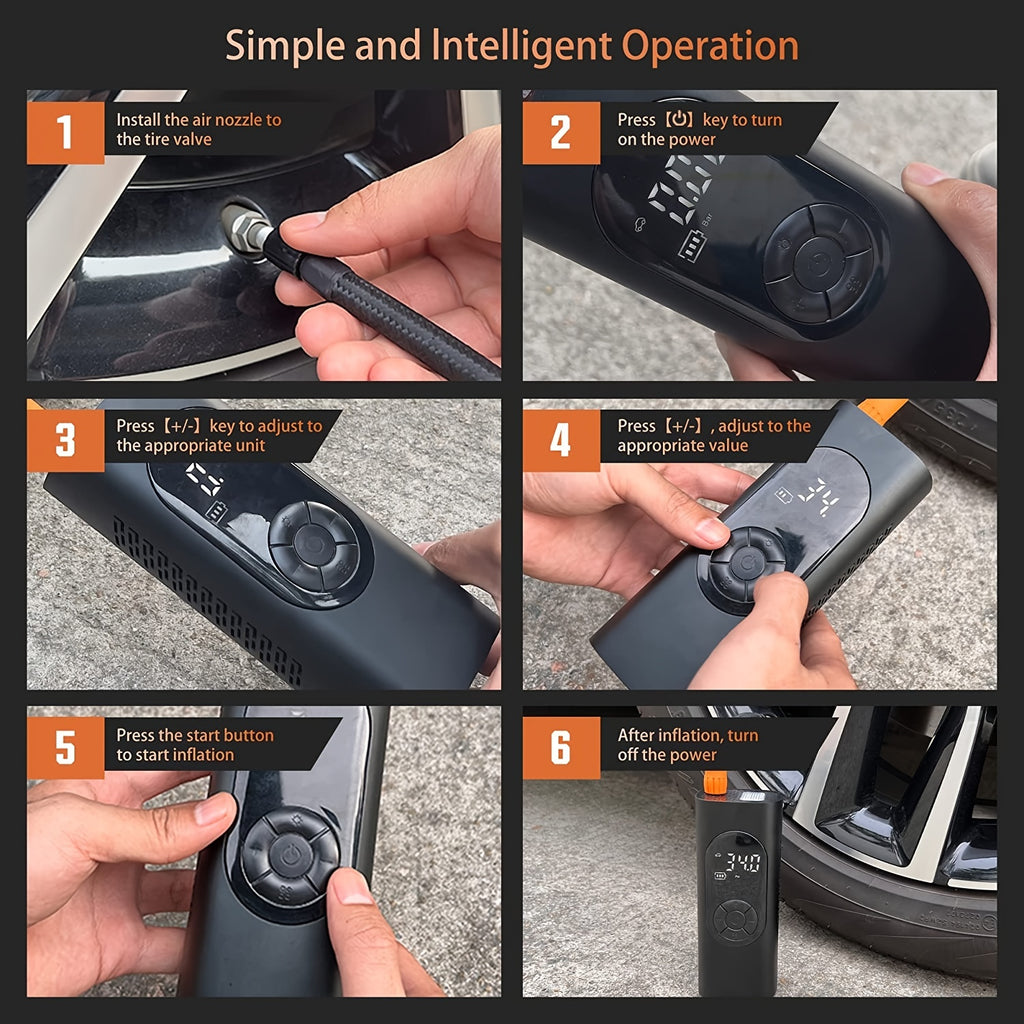 Tire Inflator Portable Air Compressor For Car Tire, Cordless & Strong Power Air Pump For Car Tire With 6000mAh Battery Fast Inflate 150PSI Tire Pump