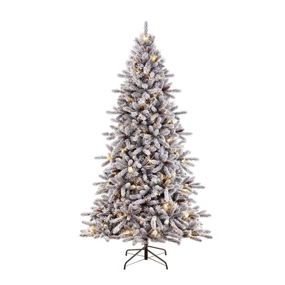 6.5 ft. Pre-lit Flocked Bennington Fir Artificial Christmas Tree with 350 UL-Listed Lights