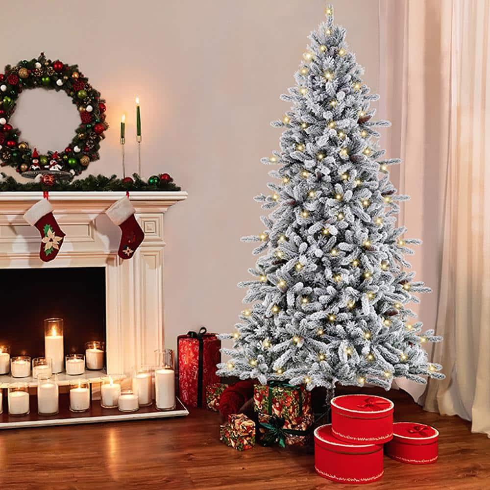 6.5 ft. Pre-lit Flocked Bennington Fir Artificial Christmas Tree with 350 UL-Listed Lights