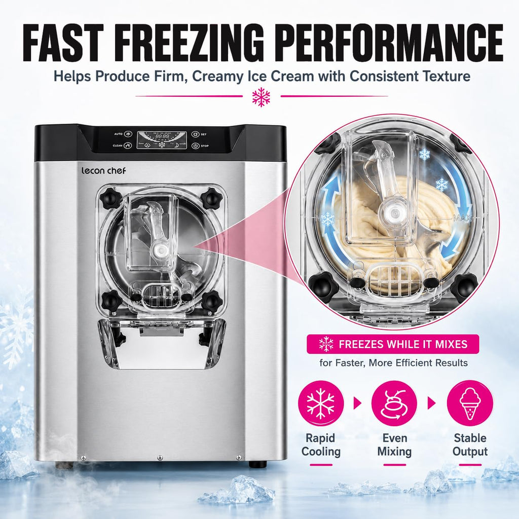 Commercial Ice Cream Machine, Hard Serve, 1400W, 16-20 L/H | Countertop 4.3L 304  Steel Cylinder LED Screen for Cafés, Restaurants, Snack Bars and Dessert Shops