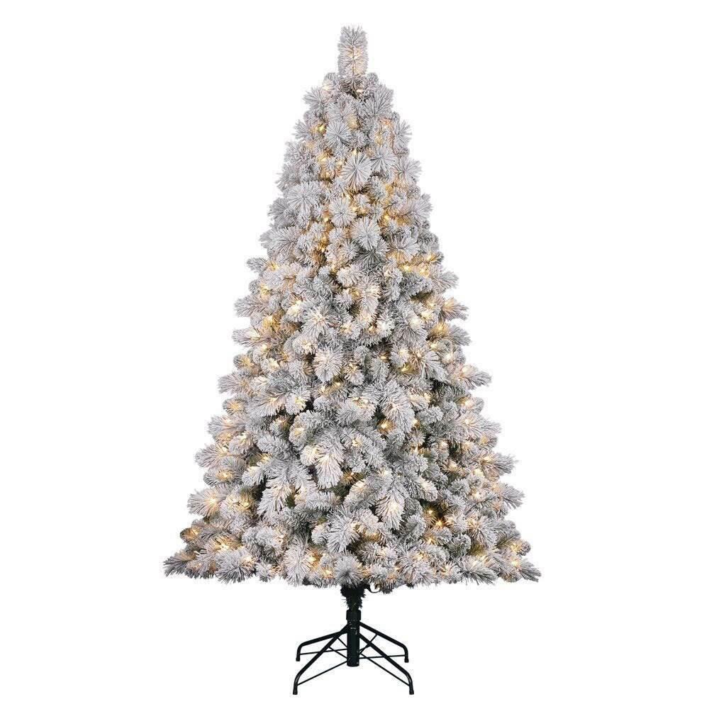 Home HeritaCascade 7' Pine White Flocked Artificial Prelit Christmas Tree