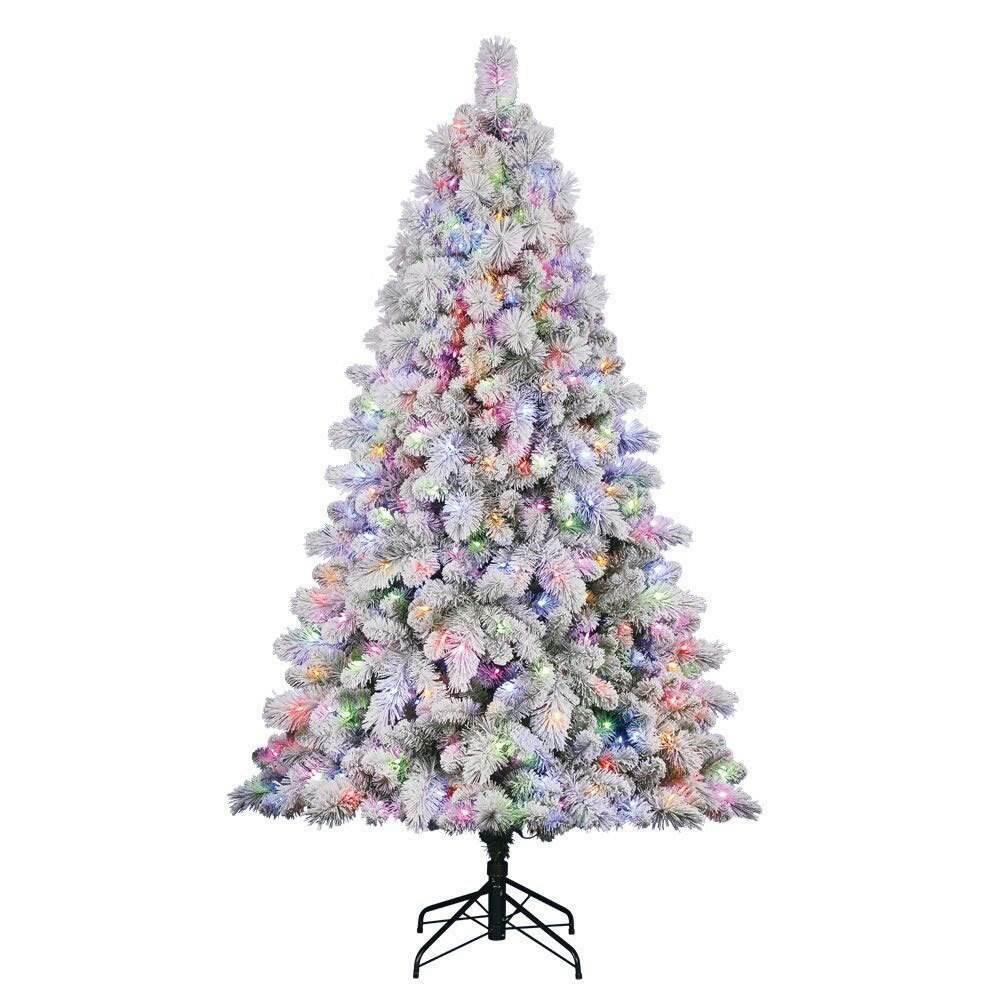 Home HeritaCascade 7' Pine White Flocked Artificial Prelit Christmas Tree