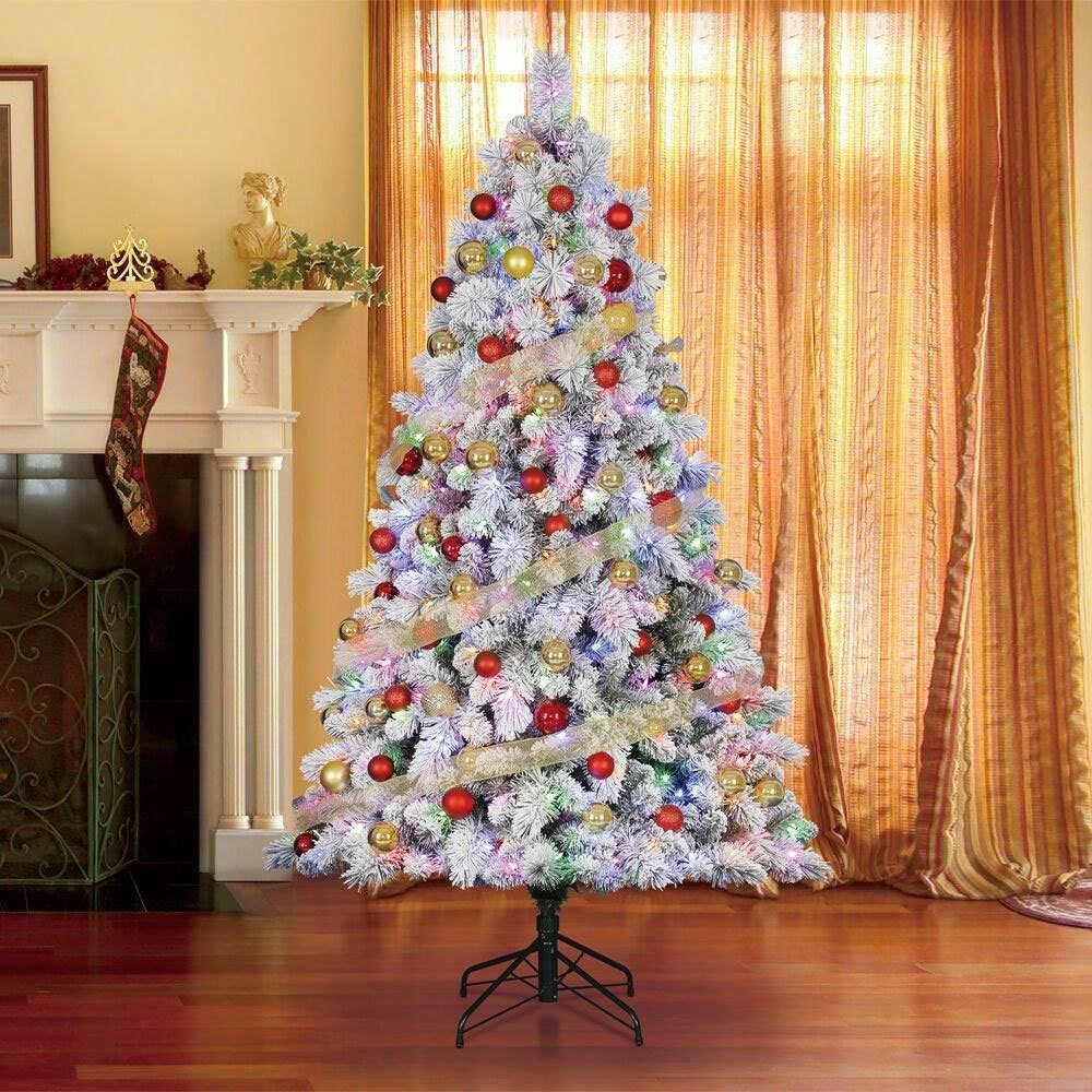Home HeritaCascade 7' Pine White Flocked Artificial Prelit Christmas Tree