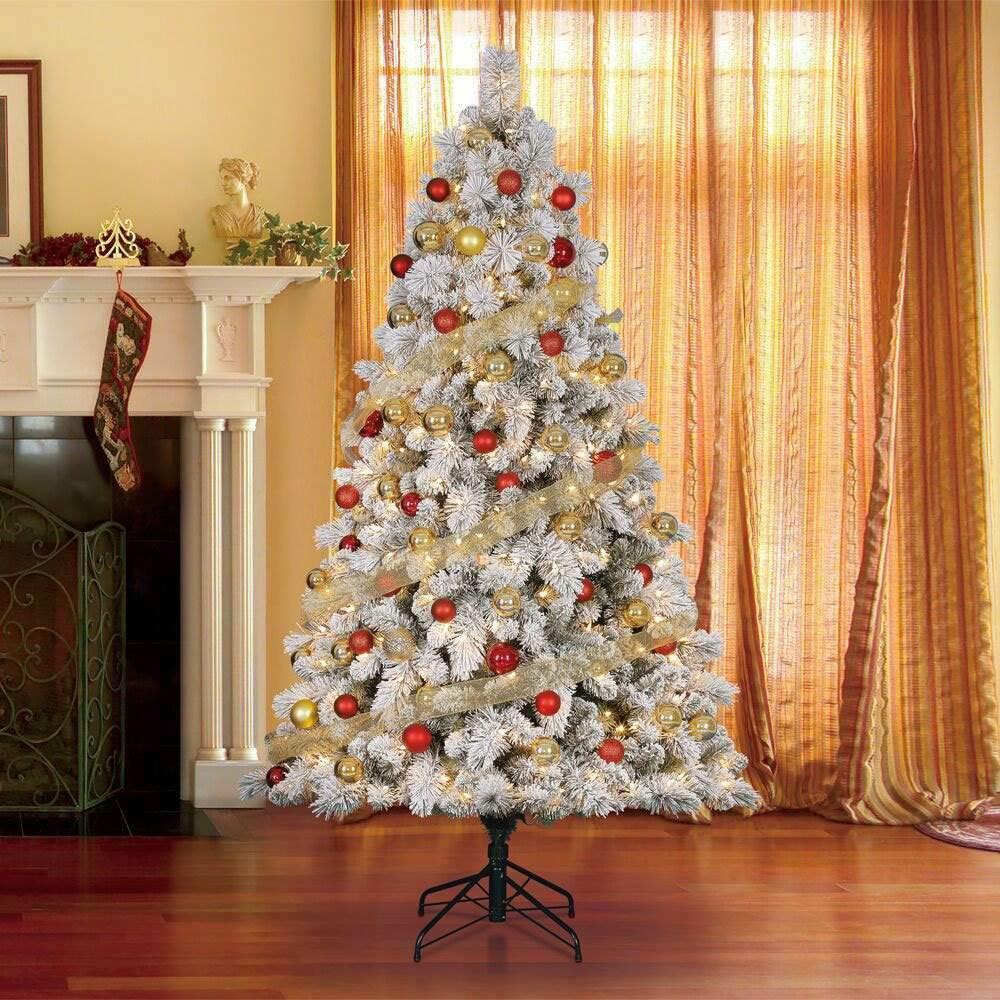 Home HeritaCascade 7' Pine White Flocked Artificial Prelit Christmas Tree