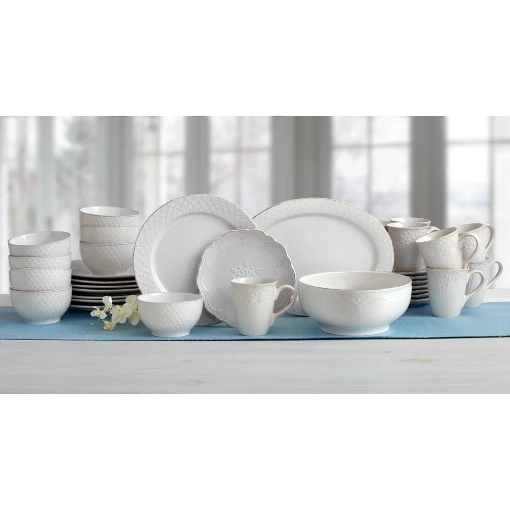 French Lace White Service for 8 with Serveware