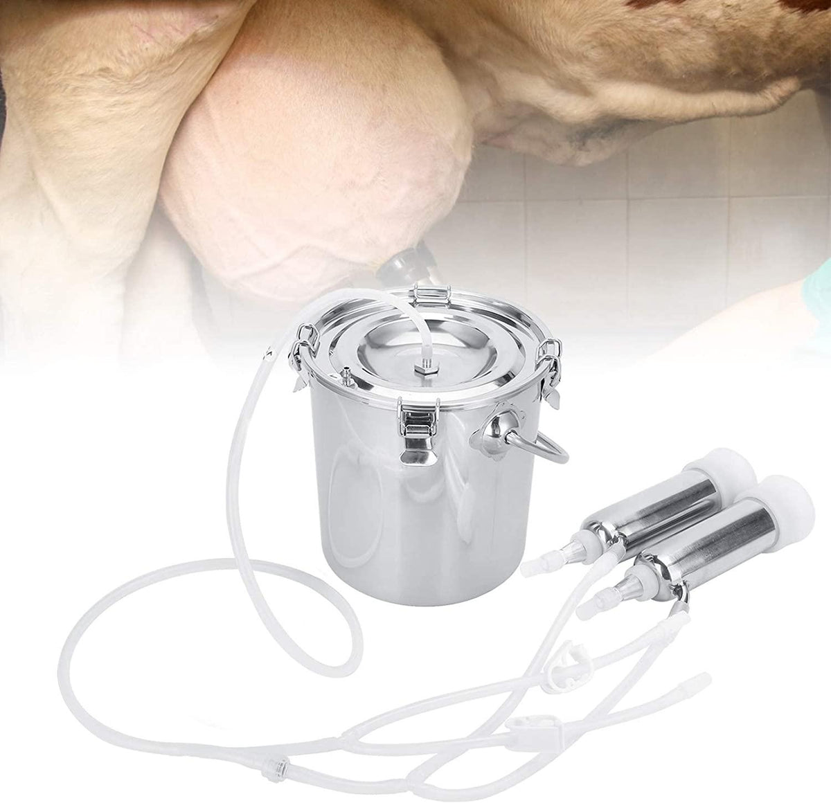 milking machine kit, 7l adjustable electric milking machine for goats cows, pulsation vacuum pump milker, milking supplies with stainless steel bucket, portable livestock milking equipment(us plug)