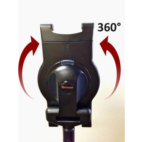 Universal Tablet Holder, Floor Stand on Weighted Round Base, Telescoping Post with L-Extension Arm