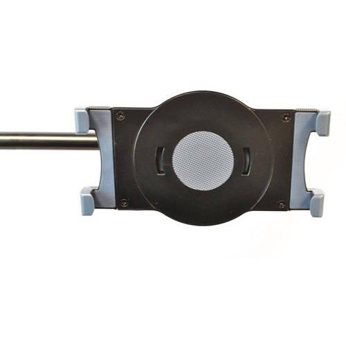 Universal Tablet Holder, Floor Stand on Weighted Round Base, Telescoping Post with L-Extension Arm