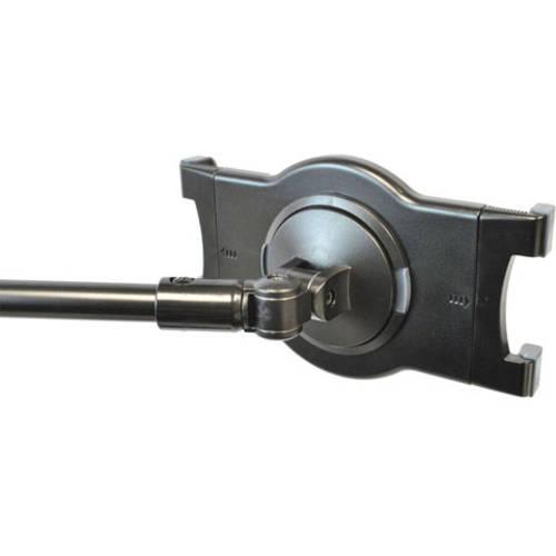 Universal Tablet Holder, Floor Stand on Weighted Round Base, Telescoping Post with L-Extension Arm