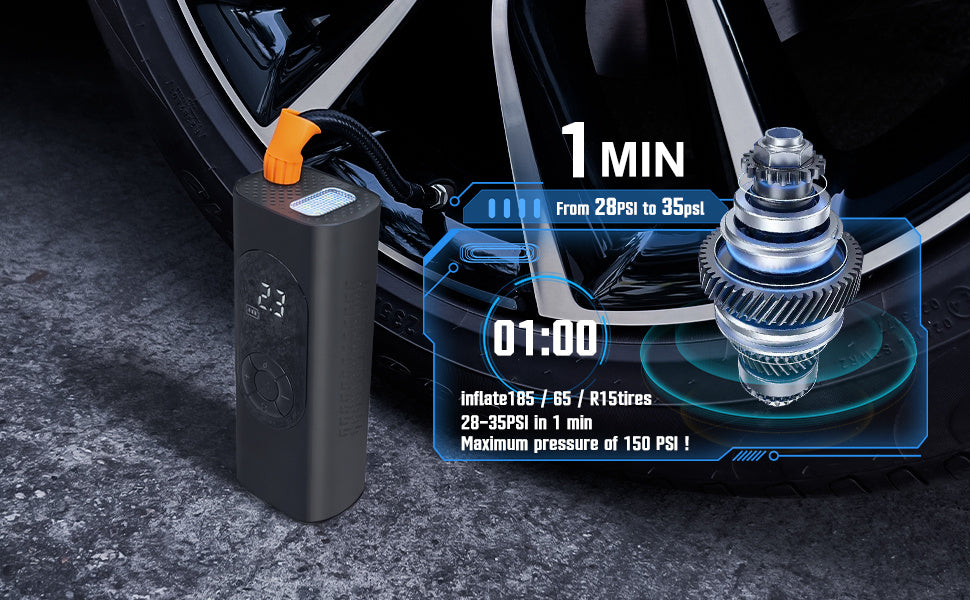 Tire Inflator Portable Air Compressor For Car Tire, Cordless & Strong Power Air Pump For Car Tire With 6000mAh Battery Fast Inflate 150PSI Tire Pump