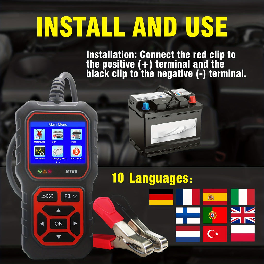 5V-36V Car Battery Tester, Automotive Battery System Tester Digital Auto Battery Analyzer Charging CranTester For Car Truck Motorcyle Vehicle RV