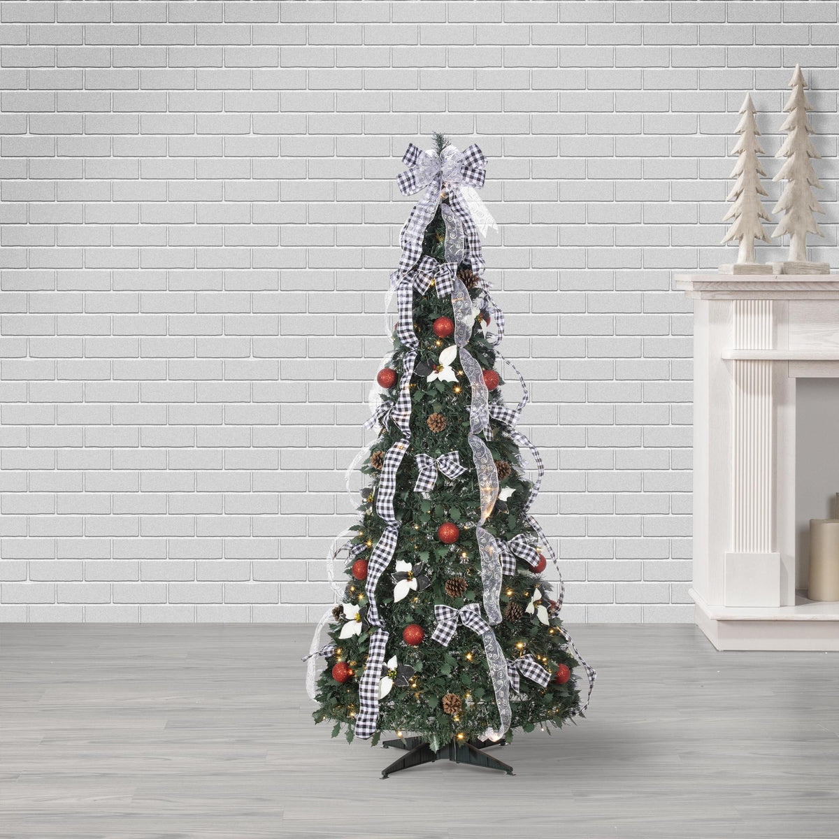 Gerson 6-Foot High Pop Up Pre-Lit Green Decorated Pine Tree with Warm White Lights