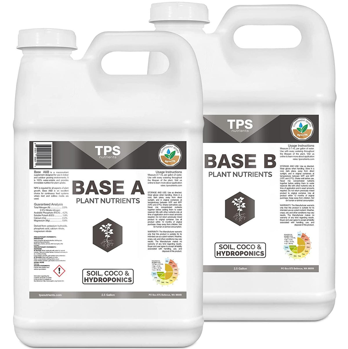 TPS Base A+B Two Part Set Complete Plant Growing Nutrient Formula for All Plants, for Both Soil and Hydro, 2.5 Gallon Set (2 x 320 oz)