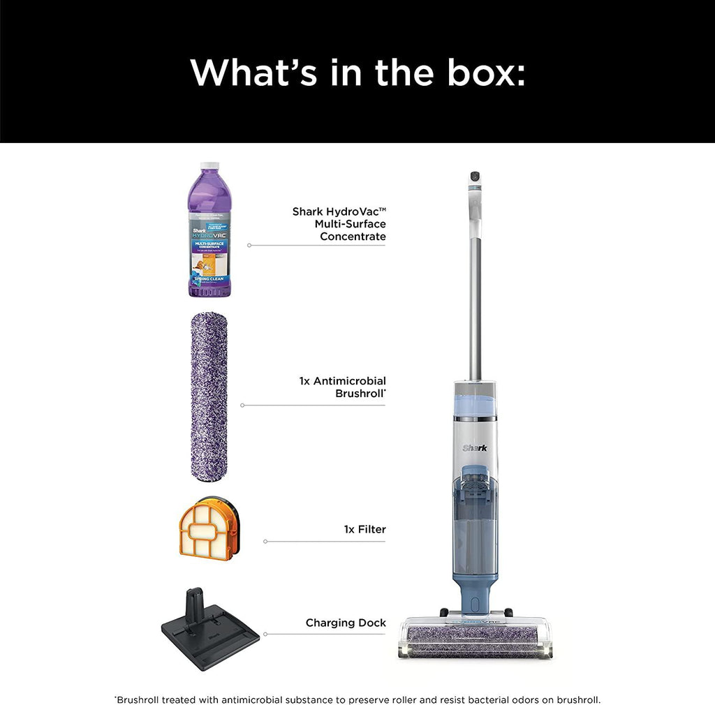 Shark WD201 HydroVac Cordless Pro XL 3-in-1 Vacuum, Mop &amp; Self-Cleaning System with Antimicrobial Brushroll* &amp; 12 oz. Odor Neutralizing Concentrate for Hard Floors &amp; Area Rugs, Lightweight, Pure Water