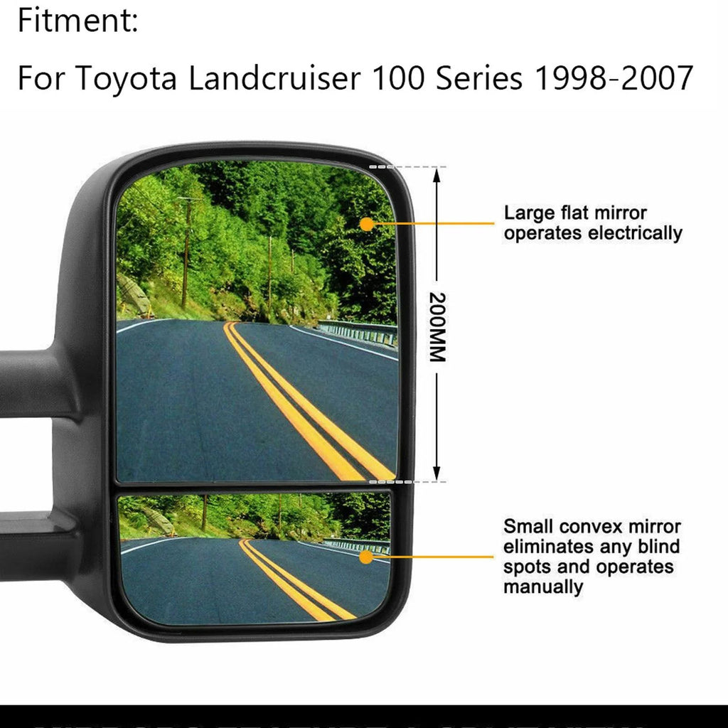 Black Electric Towing Caravan Mirrors For 100 Series Toyota Landcruiser 98-07 Generic