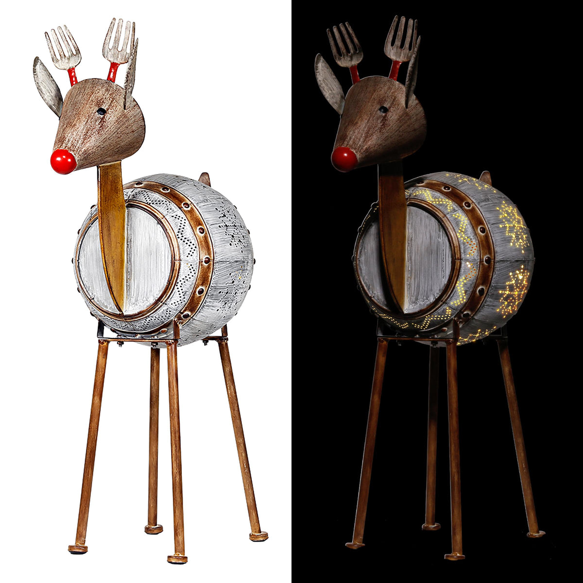 Alpine Corporation Metallic Barreled Reindeer With Warm White LED Lights