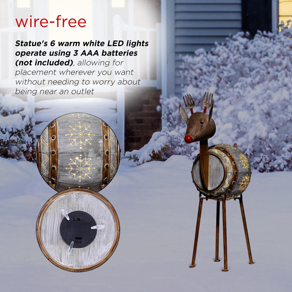 Alpine Corporation Metallic Barreled Reindeer With Warm White LED Lights