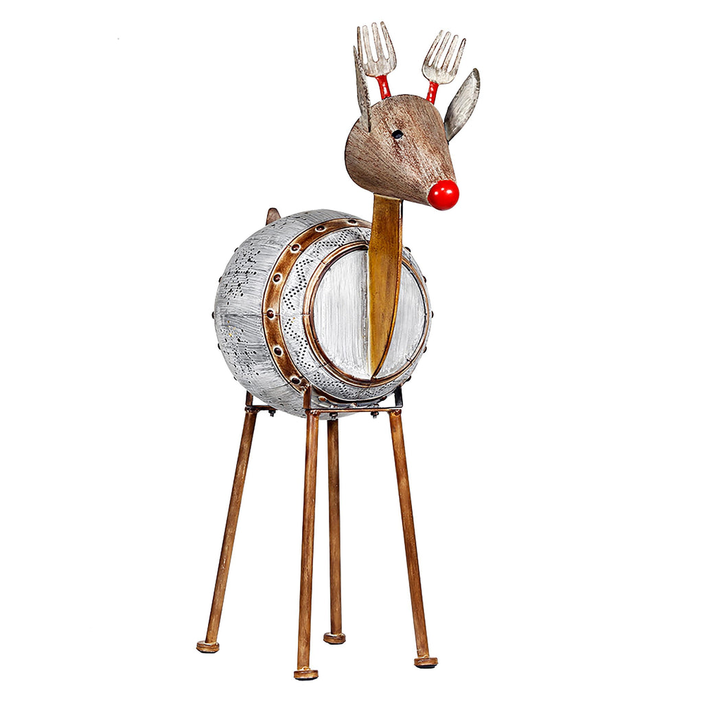 Alpine Corporation Metallic Barreled Reindeer With Warm White LED Lights