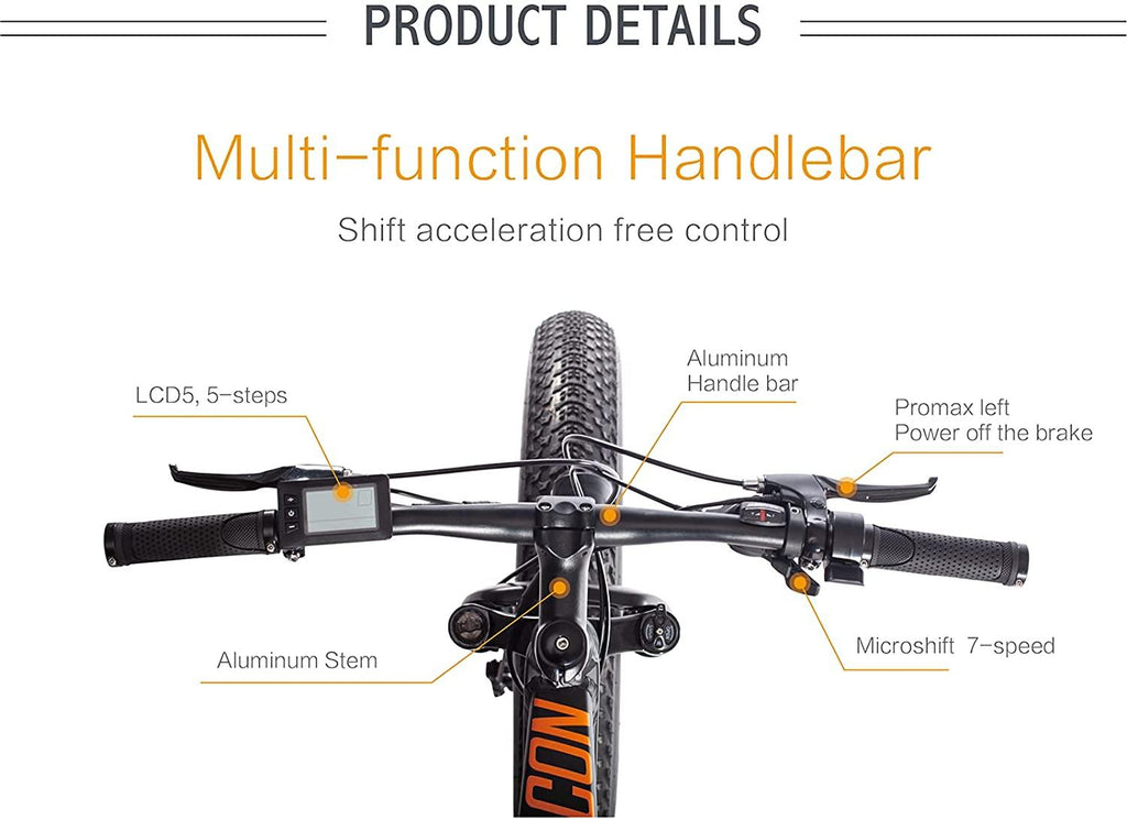 Sarahbridal 750W BAFANG Motor Electric Bike 26” Aluminum Electric Mountain Bike 7 Speed E-Bike, 48V Lithium Samsung Battery Snow Beach E-Bike for Adults