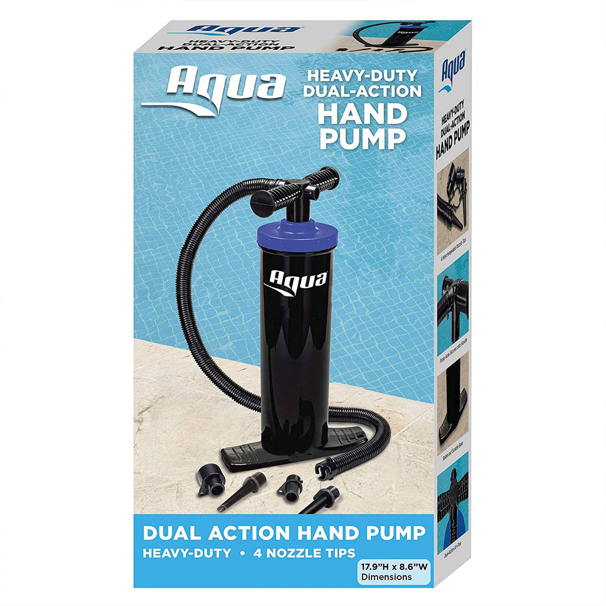 Aqua Key West Ultra Cushioned Comfort Lounge Swimming Pool Float with Pillow &amp; Dual Action Hand Pump with 4 Nozzle Adapters