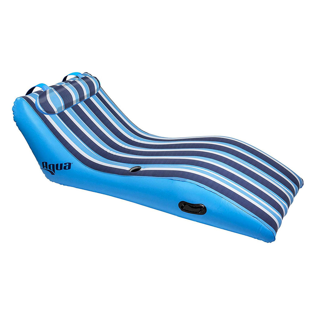 Aqua Key West Ultra Cushioned Comfort Lounge Swimming Pool Float with Pillow &amp; Dual Action Hand Pump with 4 Nozzle Adapters