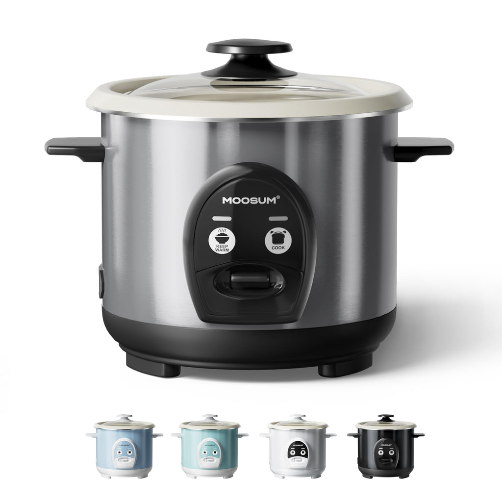3-Cup Uncooked Rice Cooker Small - Ceramic Coating Non-Toxic Inner Pot, One-Touch Multifunction for Rice/Sauté/Yogurt, Dishwasher Safe, 1-3 People Size,  Steel