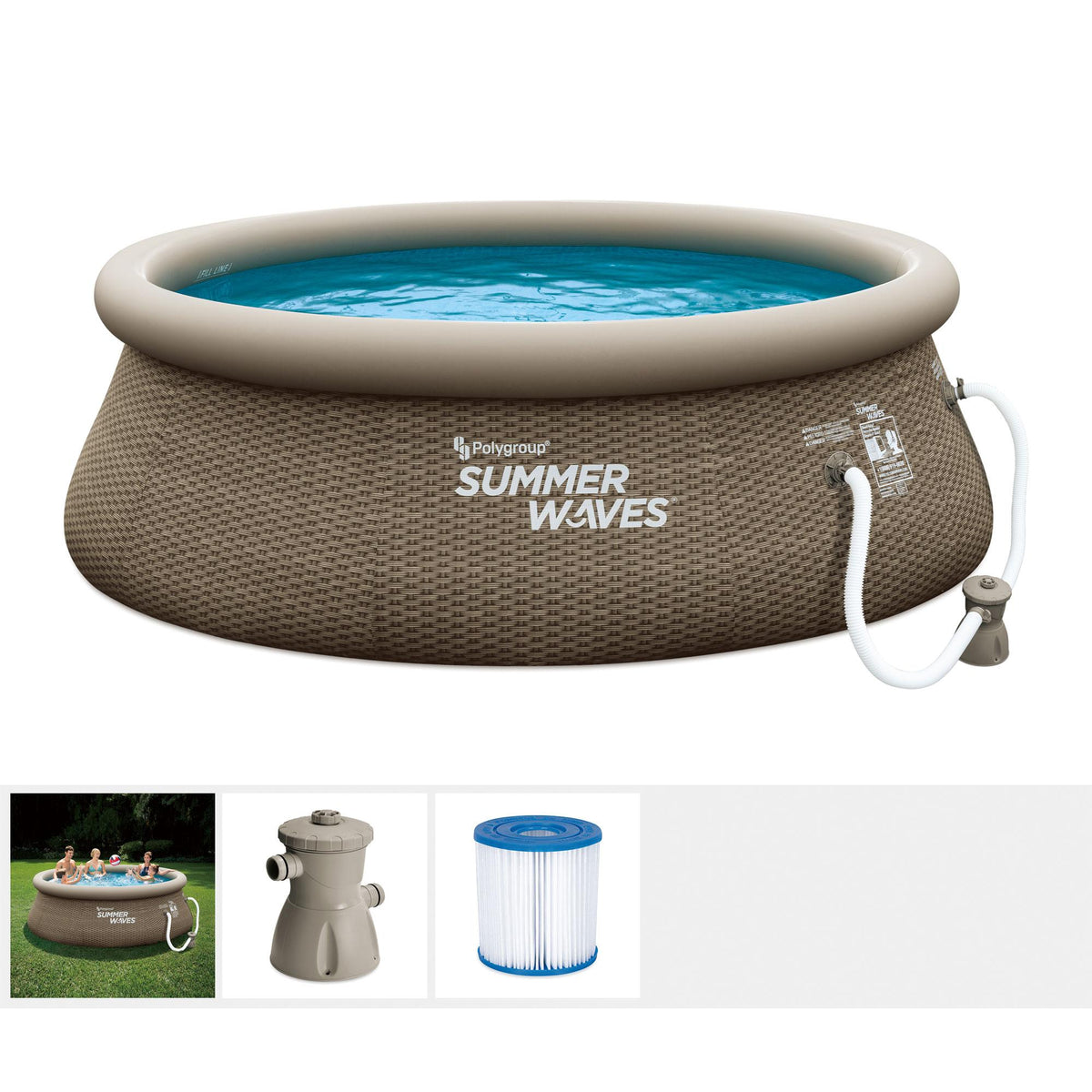 Summer Waves 10ft x 36in Quick Set Above Ground Inflatable Outdoor Swimming Pool with Filter Pump, Replacement Cartridge, and