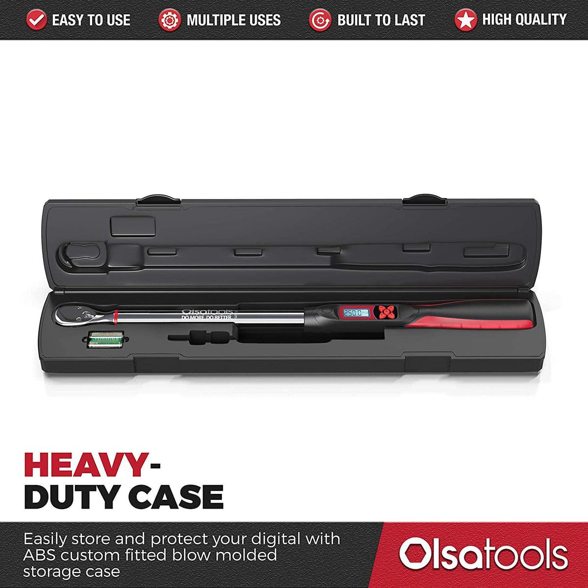 Olsa Tools Digital Torque Wrench, 1/2-Inch Drive (12.5-250 ft-lb Torque Range) | ±1% CW and ±2% CCW Torque Accuracy | Premium Ratcheting Adjustable Torque Wrench | Professional Grade