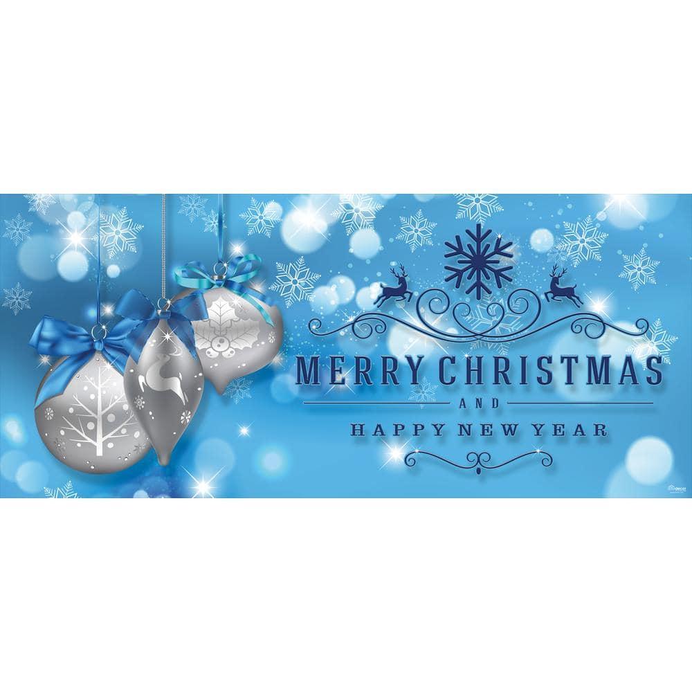 7 ft. x 16 ft. Silver Christmas Ornaments on Blue Christmas GaraDoor Decor Mural for Double Car Garage