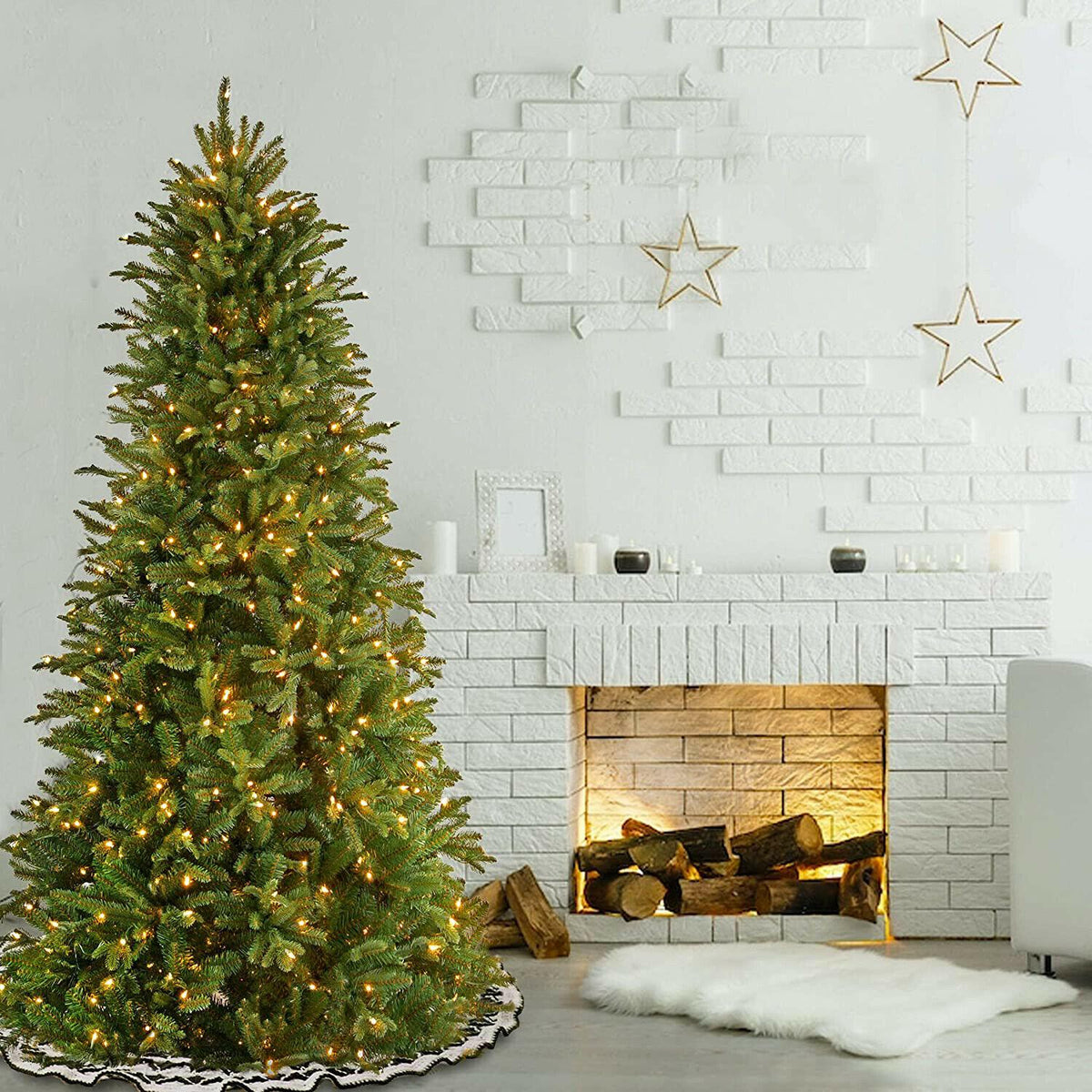 National Tree Company Feel Real 6.5 Ft Artificial Prelit Christmas Tree w/ Base