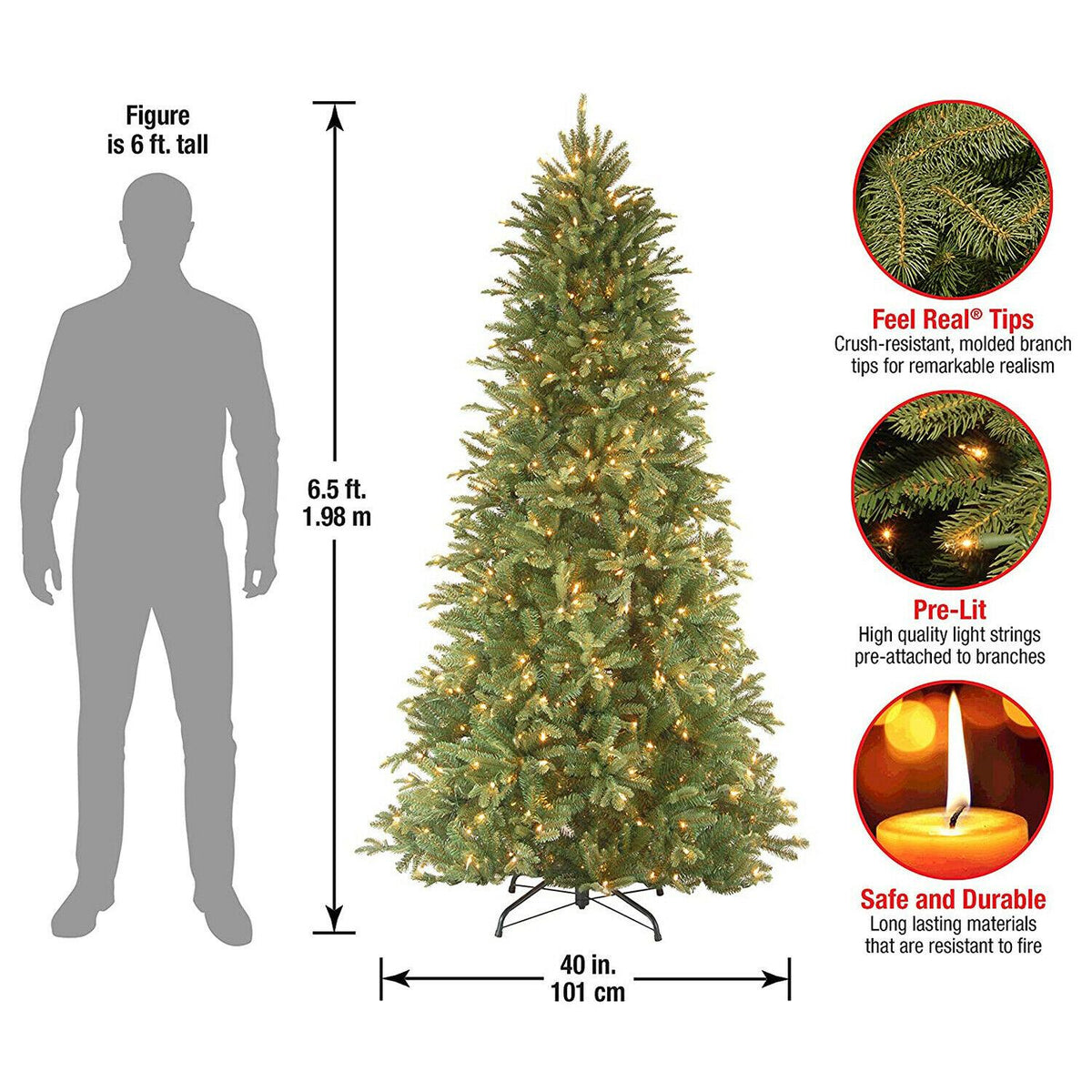 National Tree Company Feel Real 6.5 Ft Artificial Prelit Christmas Tree w/ Base