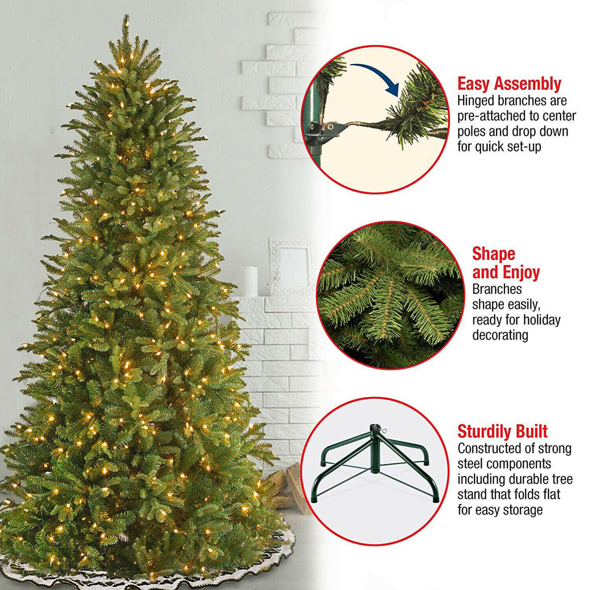 National Tree Company Feel Real 6.5 Ft Artificial Prelit Christmas Tree w/ Base