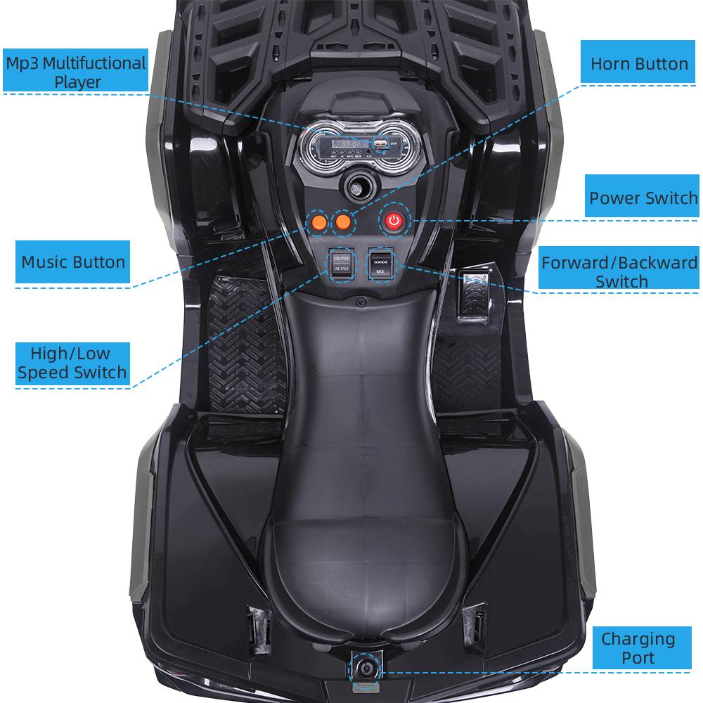 Clearance! Kids 12v Ride ON Toys, Battery Powered Ride ON Toys Car, 4-Wheeler ATV Ride ON Car w/ 3.7mph Max, 2 Speed, LED Lights, AUX Jack, Radio, Electric Motorcycle for Boys/Girls, Black, W1890