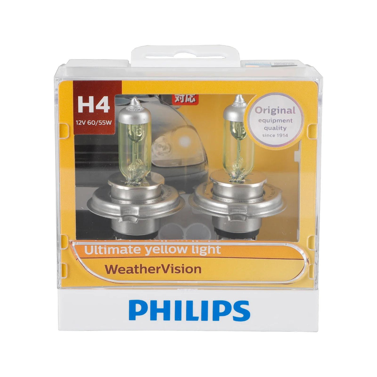 12V 60/55W Bulb Philips 12342WV H4 WeatherVision Ultimate Yellow Light Generic