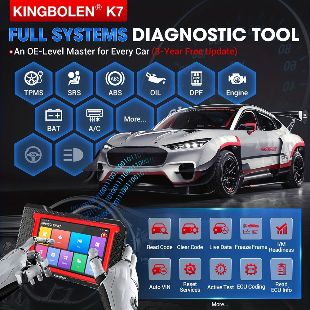 KINGBOLEN K7 OBD2 Scanner ECU Coding Active Test 28 Resets AF Reset ALL System Auto Diagnostic Tools 3 Years Update