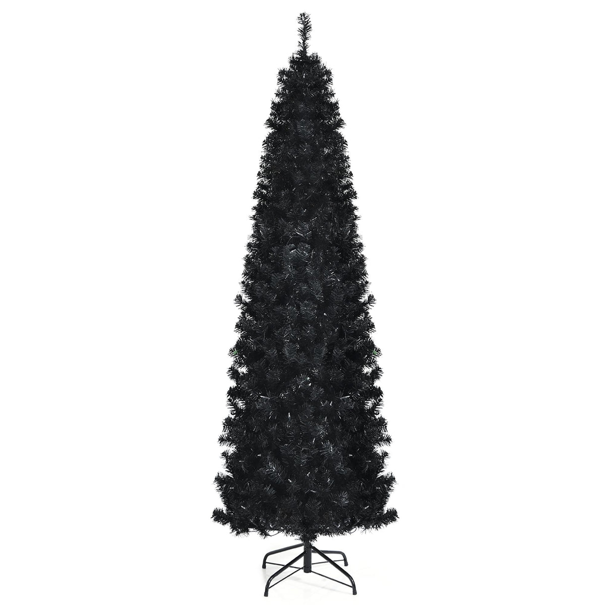 Costway 7ft Pre-lit PVC Christmas Halloween Pencil Tree Black w/ 350 LED Lights