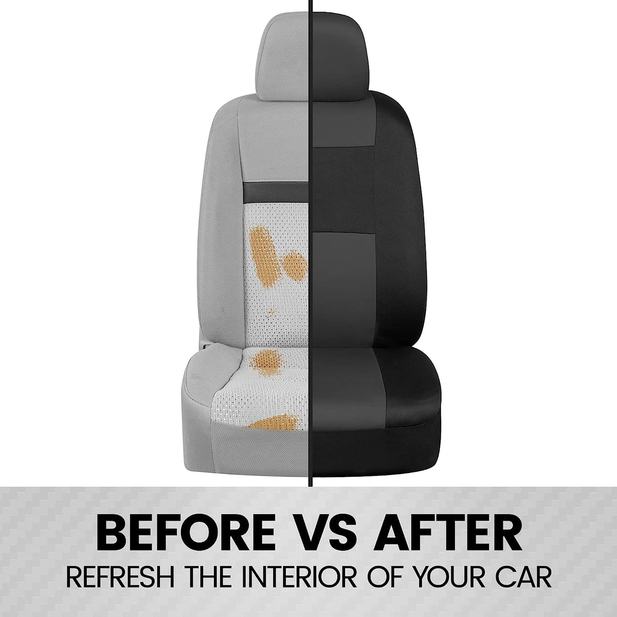 BDK PolyPro Car Seat Covers Full Set in Charcoal on Black – Front and Rear Split Bench Seat Covers for Cars, Easy to Install Car Seat Cover Set, Car Accessories for Auto Trucks Van SUV