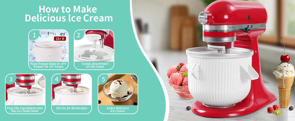 Ice Cream Attachment Compatible with  4.5/5/6/7QT Mixers | Makes 2 Quarts of Ice Cream,Compatible with  Ice Cream Maker Attachment,Dishwasher safe(Not Fit 3.5QT Mixers)
