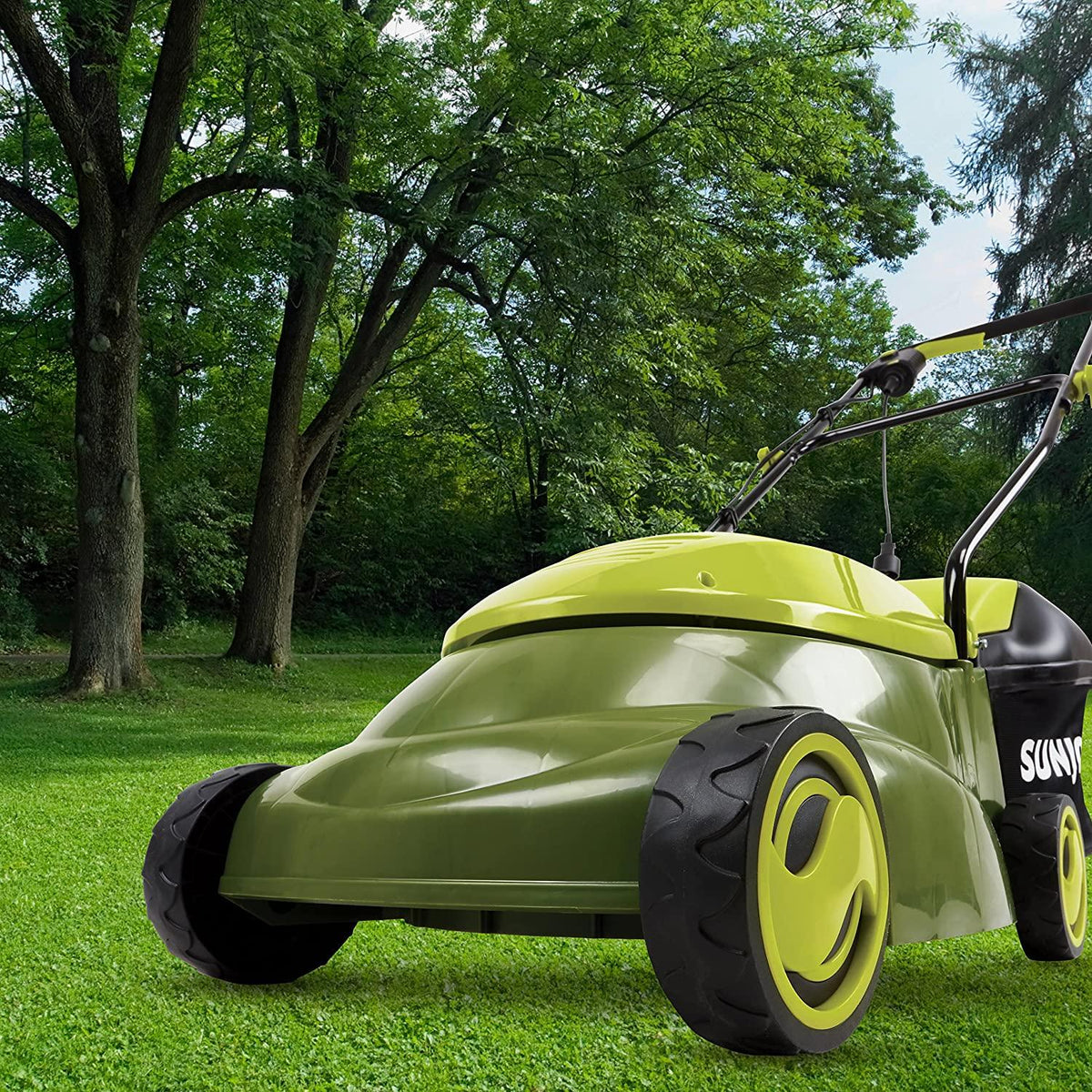 Sun Joe MJ401E-PRO Electric Lawn Mower w/Collapsible Handle, 3-Position Height Control, 10.6-Gallon Bag and Side Discharge Chute, 14"/13 Amp, Green