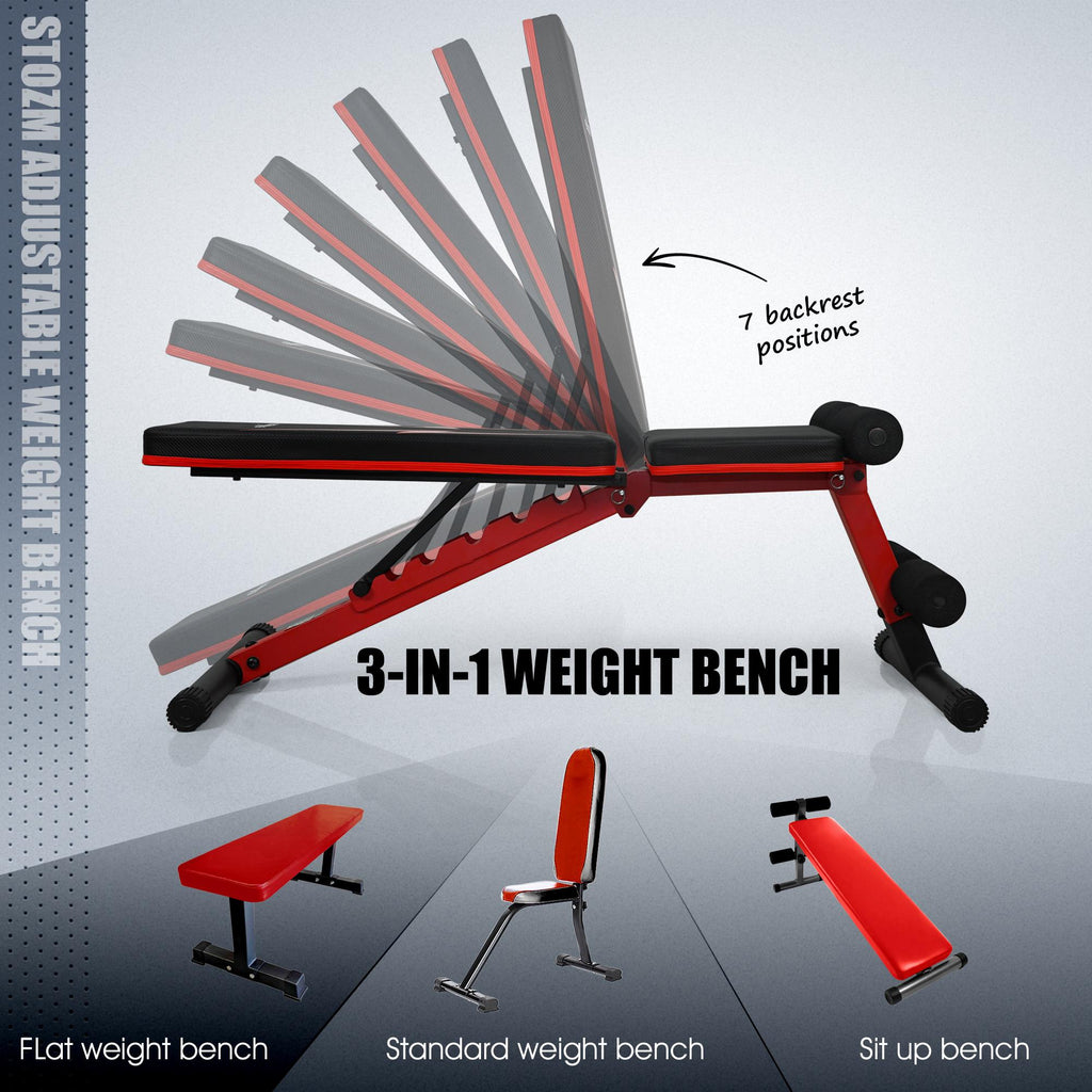STOZM 14-GauSteel Adjustable Weight Bench with Foldable , Multipurpose Flat/ Incline/ Decline Bench - Max Weight Capacity 900 lbs (Crimson)