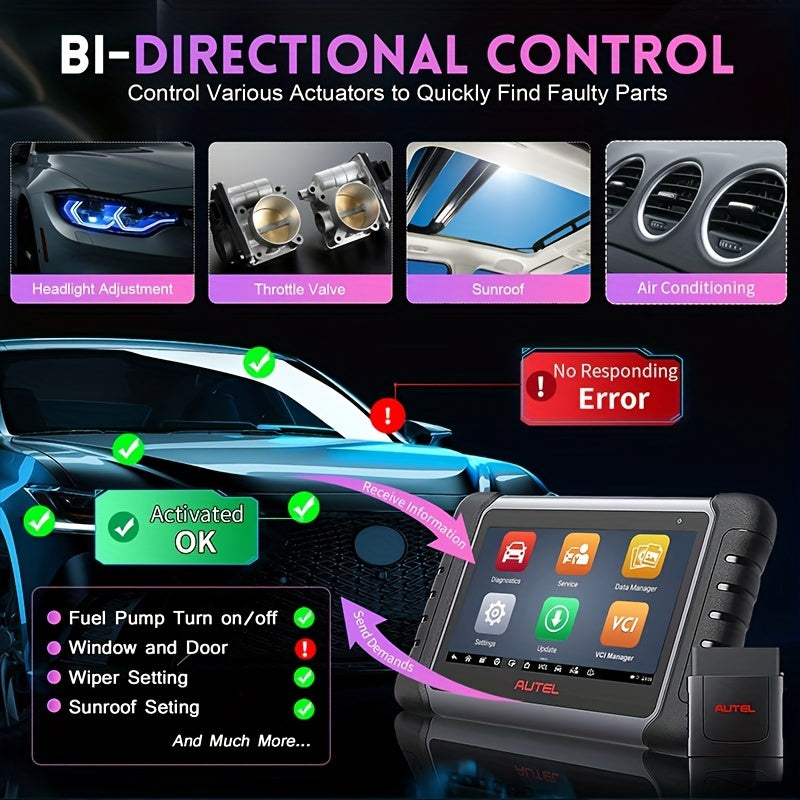 Autel OBD2 Scanner MaxiCOM MK808Z-(Same As MK808BT PRO), Android 11 Based Bi-Directional Control Scan Tool, 28+ Services, Wireless 506/MV108
