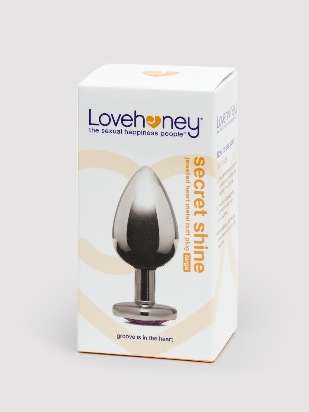 Lovehoney Jeweled Heart Metal Large Butt Plug 3.5 Inch, Silver