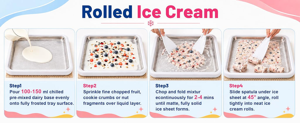 Rolled Ice Cream Maker,  Freeze Tray Ice Cream Maker,Homemade DIY Ice Cream Rolled Maker for Fun Family Activities, Rolled Ice Cream Tray for Yogurt, Sorbetand and Gelatod, White