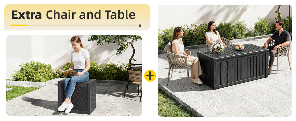 75 Gallon Outdoor Deck Box Waterproof, LarStoraBox for Patio, Resin StoraBench Lockable for Garden Tools, PackaDelivery, Black