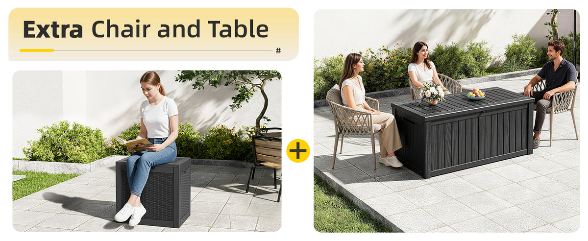75 Gallon Outdoor Deck Box Waterproof, LarStoraBox for Patio, Resin StoraBench Lockable for Garden Tools, PackaDelivery, Black