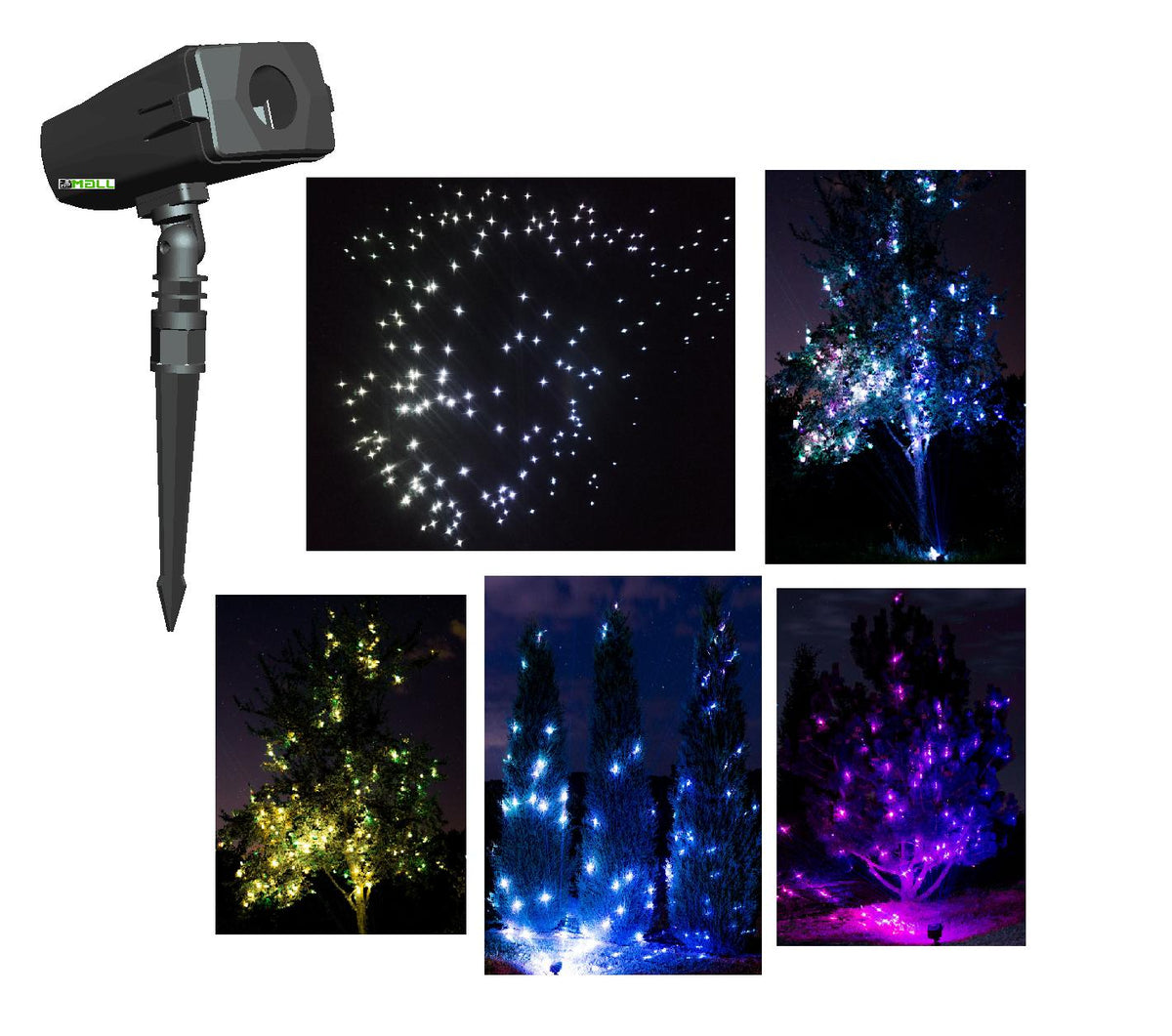 LEDMALL Full Spectrum Motion Star Effects 7 color WHITE Laser Christmas Lights, and WHITE LASER Decorative Lights with Remote control