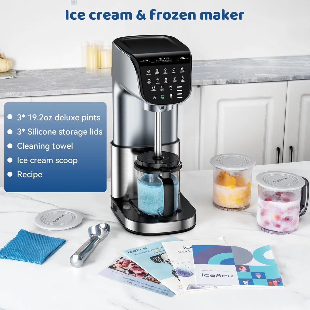 Ice Cream Maker with Brushless DC Motor, 10 Preset Programs Frozen Treat Machine with Integrated Shifting Shaft and Blade, Touchscreen Control Panel, Lift & Process Technology for Gelato, Sorbet