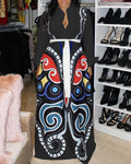 Abstract Print Long Sleeve Women Shirt Dress